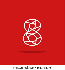 Modern Red White Vector Logo Number 8. 8 Lines Number Design Vector