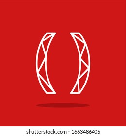 Modern Red White Vector Logo Round Brackets. Round Brackets Lines Letter Design Vector