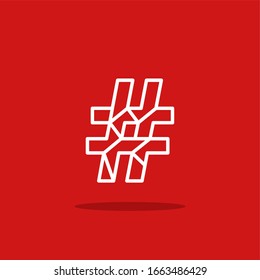 Modern Red White Vector Logo Hashtag. Hashtag Lines Letter Design Vector