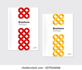 Modern red and yellow brochure, leaflet, cover template set. Geometric shapes on white background. Vector