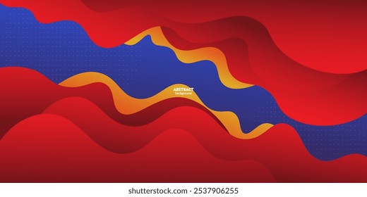 Modern red yellow geometric business banner design. Creative banner design with wave shape and line as template. Simple horizontal banner with blue background. Eps10