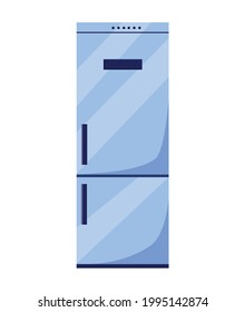 A modern refrigerator with a closed door. Vector illustration in flat cartoon style. Isolated on white background.