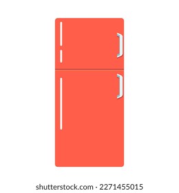 Modern Refrigerator Kitchen Equipment Isolated On White Background. Large Red Colored Household Appliance