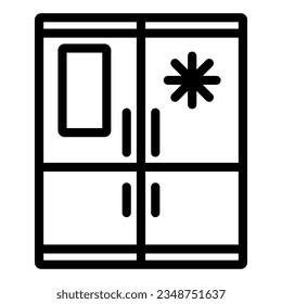 Icono moderno de la línea del refrigerador. Símbolo frigorífico, pictograma de estilo de contorno sobre fondo blanco. Los electrodomésticos de cocina firman el diseño web de concepto móvil. Gráficos vectoriales.