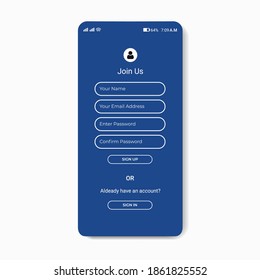Modern registration form user interface design, Sign up page design for mobile application. UI design for mobile app.
