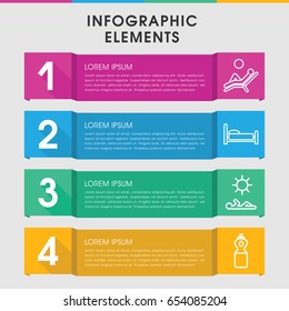 Modern relax infographic template. infographic design with relax icons includes man laying in sun. can be used for presentation, diagram, annual report, web design.