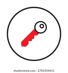 A modern rendering of a red key is presented within a circular border. The design conveys a sense of security and control. The graphic is clean and simple, suitable for use as an icon or symbol