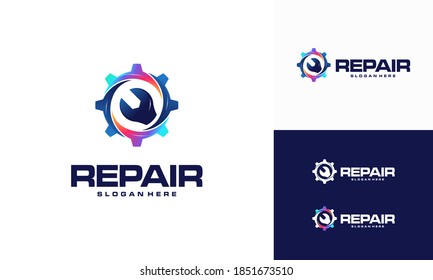 Modern Repair Logo designs concept vector, Wrench and Gear service logo template