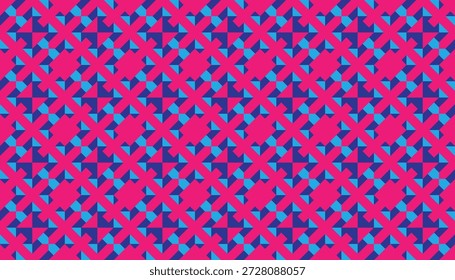 Moderna rejilla 3D repetitiva con Formas de color rosa y azul de alto contraste. Ilustración vectorial de ilusión óptica minimalista para juegos y tecnología