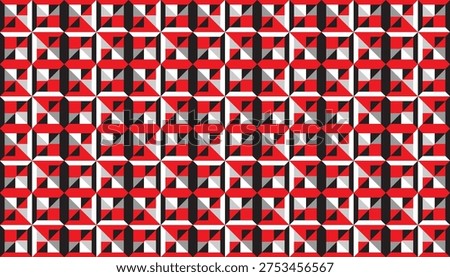 Modern repetitive pattern with bold red and black mosaic design.