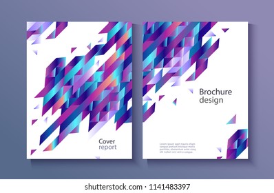 Modern report cover, trendy background template with vibrant blue purple gradient bold color, abstract geometric triangle polygonal shapes flow. Vector , poster, ppt presentation layout