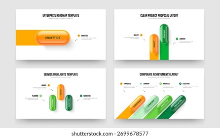 Modern Report One Two Three Four Element Infographic Presentation Design Vector Illustration Set. Investor Planning 1 2 3 4 Step Diagram Frame Layout Collection.