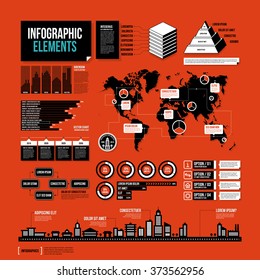 Modern report template with big set of infographics elements.