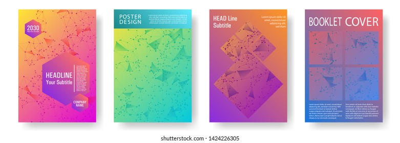 Modern report template. Global network connection geometric grid. Interlinked nodes, neuron or big data cloud structure concept. Network nodes information technology cover.