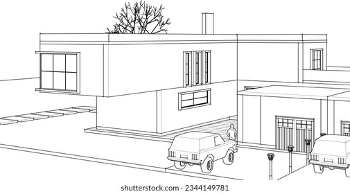 modern residential architecture 3d illustration