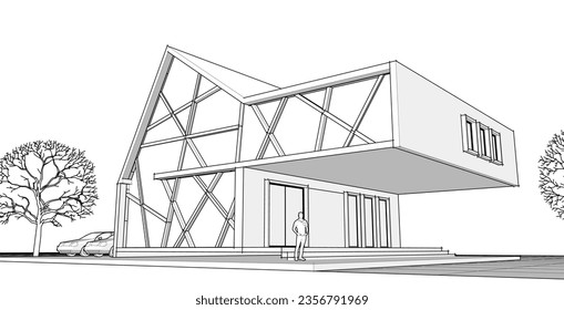 modern residential architecture 3d rendering