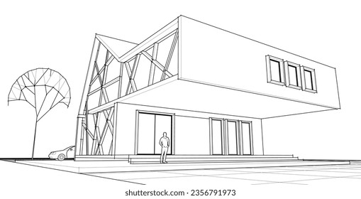 arquitectura residencial moderna de renderización 3d
