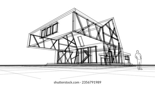 arquitectura residencial moderna de renderización 3d