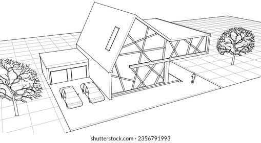 moderne Wohnarchitektur 3D-Darstellung
