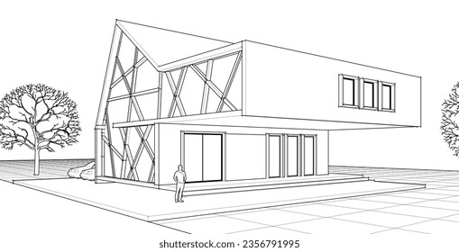 arquitectura residencial moderna de renderización 3d