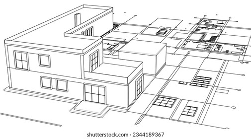 plan moderno de arquitectura residencial 3d