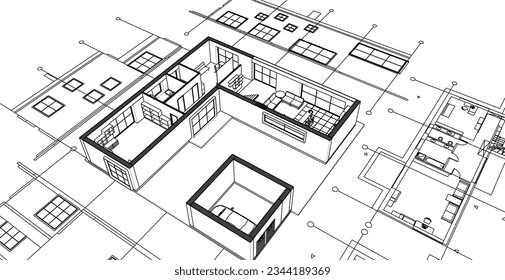 plan moderno de arquitectura residencial 3d