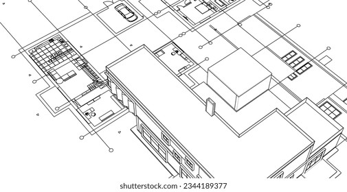 modern residential architecture plan 3d illustration