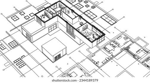 plan moderno de arquitectura residencial 3d