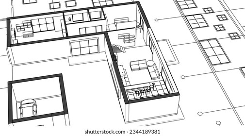 Moderner Wohnbauplan 3D-Illustration