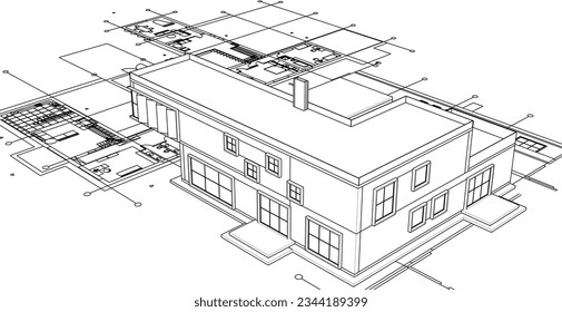 modern residential architecture plan 3d illustration