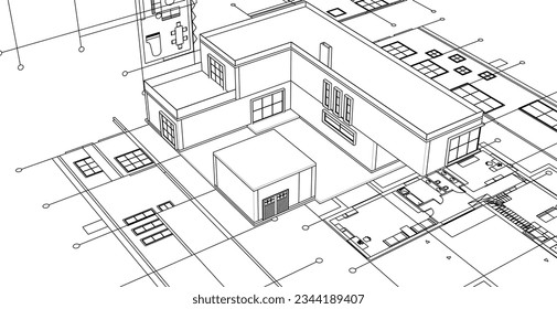 modern residential architecture plan 3d illustration