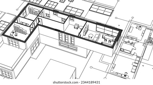 plan moderno de arquitectura residencial 3d