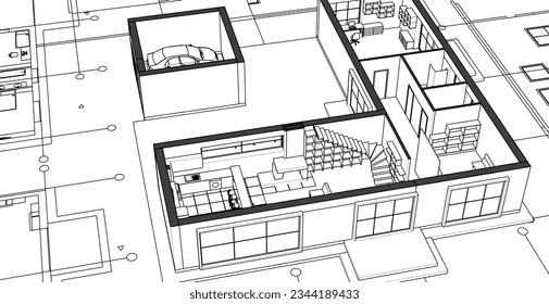 modern residential architecture plan 3d illustration