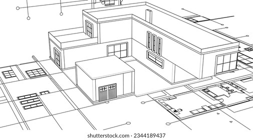 modern residential architecture plan 3d illustration