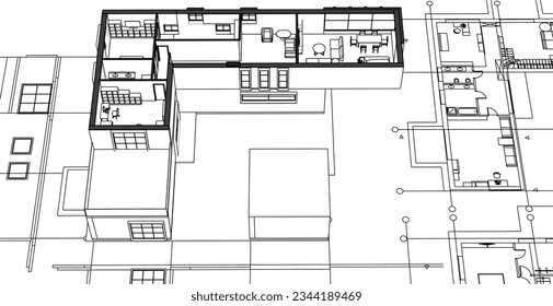 modern residential architecture plan 3d illustration