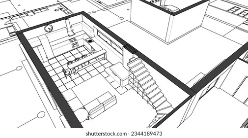 modern residential architecture plan 3d illustration