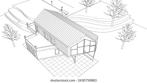 modern residential architecture sketch 3d illustration
