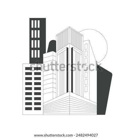 Modern residential complex. Architectural ensemble of skyscrapers. Linear illustration on the topic of buying and renting real estate
