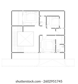 modern residential floor plan with black and white sketch