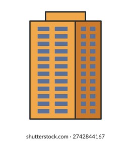 Modern residential high rise building facade with multiple windows. Vector illustration. Object isolated on white background.