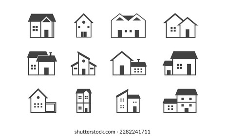 Iconos vectores de estructura residencial moderna - Un conjunto sencillo y elegante para diseños inmobiliarios