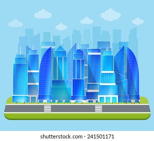 Modern residential urban business district buildings and industrial edifice cityscape architectural sketch drawing blue print vector illustration