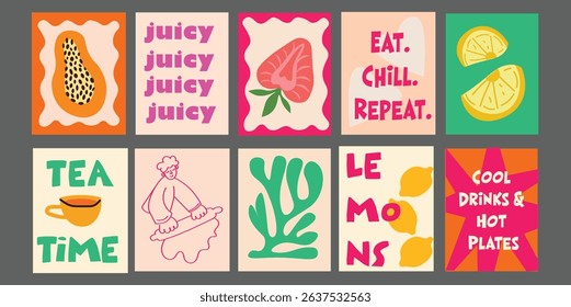 Modern restaurant banner for summer, showcasing ripe tomatoes, broccoli, avocado, pineapple, and granat. Includes catchy food slogans and fresh color palette. Great for food branding, cafe ads, season