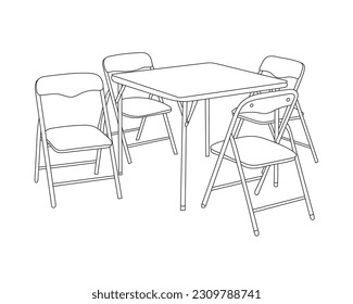 Modern Restaurant chairs with table set with white background, Hand Drawn outline
