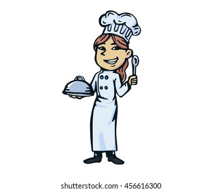 Modern Restaurant Chef Logo Cartoon - Western Female Restaurant Chef