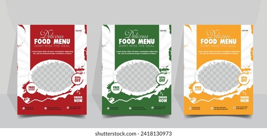 Modern restaurant flyer template for advertisement and marketing. Food menu banner and poster vector with Plate. Restaurant business promotion flyer template design