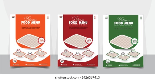 Modern restaurant flyer template for advertisement and marketing. Food menu banner and poster vector with Plate. Restaurant business promotion flyer template design