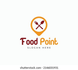 Modern Restaurant Logo Design. Restaurant Location Point with Fork and Spoon Logo Template.