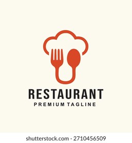 Modern restaurant logo featuring a stylized chef's hat shape containing a combined fork and spoon utensil.