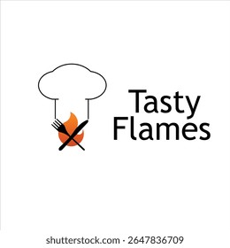 Modern Restaurant Logo with Flame and Chef Hat	